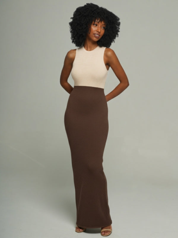 Knit Sleeveless Combo Maxi Dress