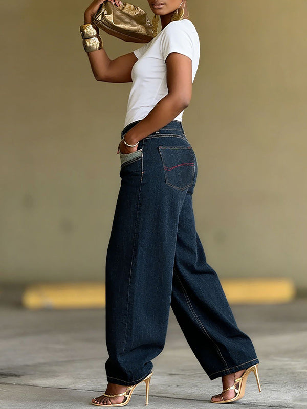 Button-Front Combo Jeans