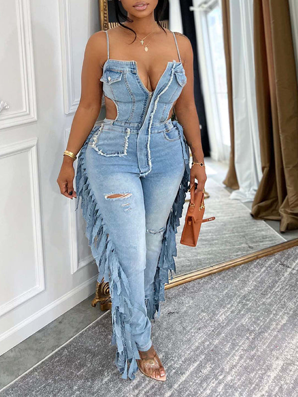 Fringe Cami Denim Jumpsuit
