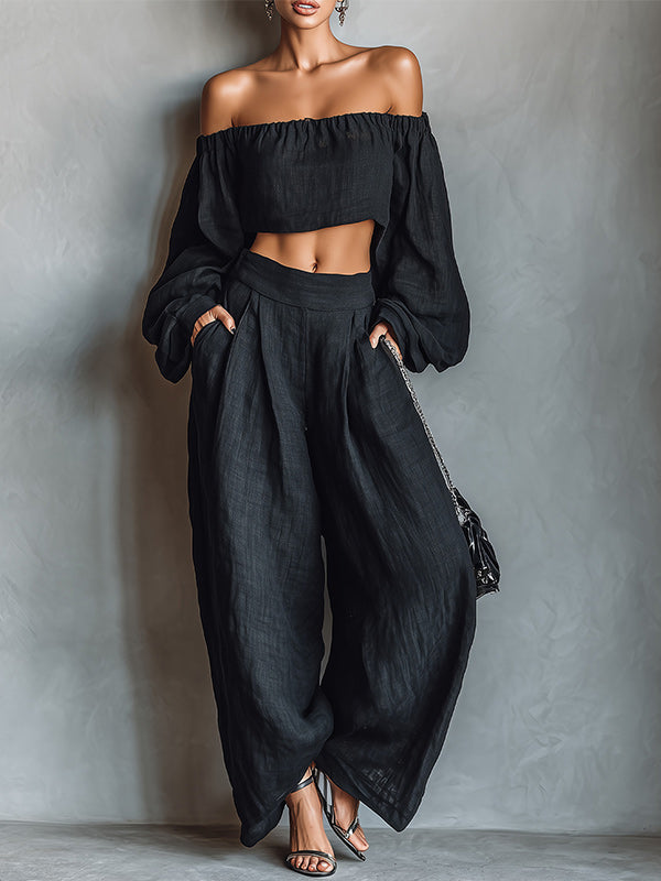Off-Shoulder Top & Wide-Leg Pants Set
