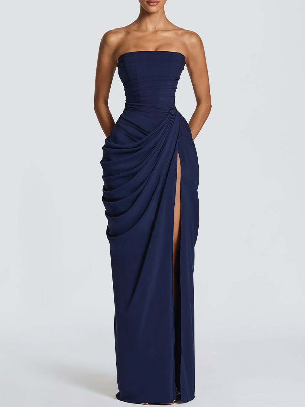 Strapless Slit Maxi Dress