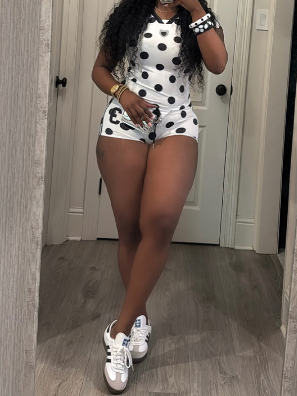 Dot V-Neck Tee & Shorts Set