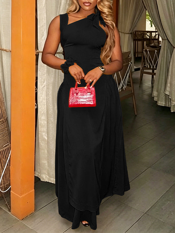 Asymmetric-Neck Sleeveless Dress