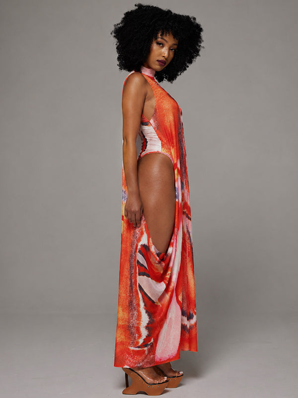 Printed Asymmetric Sleeveless Dress