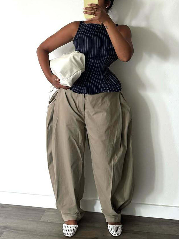 Solid Barrel Shape Pants