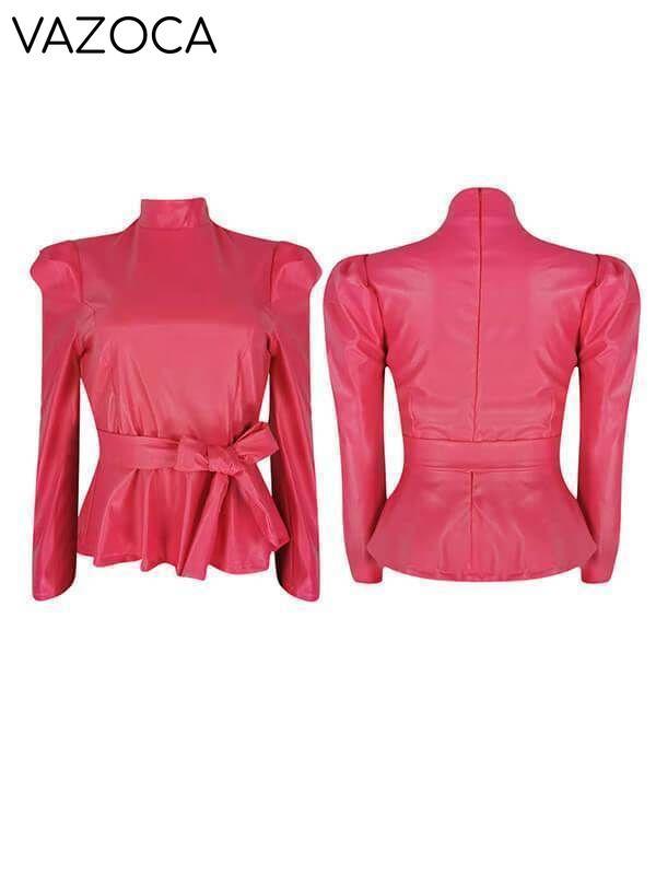 Faux Leather Peplum Top - clearance