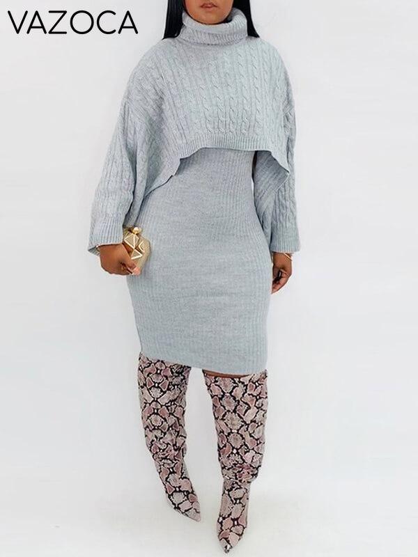 Knit Poncho & Sweater Dress Set