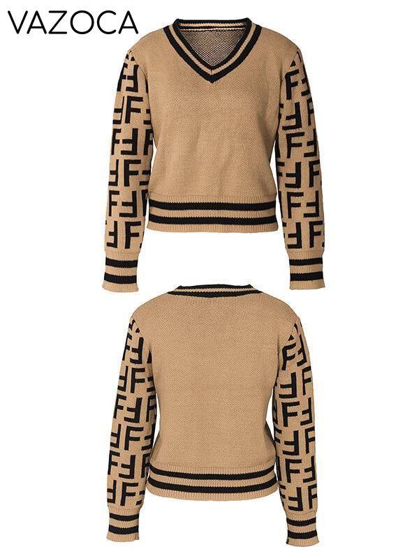 Black Contrast V-Neck Sweater--Clearance