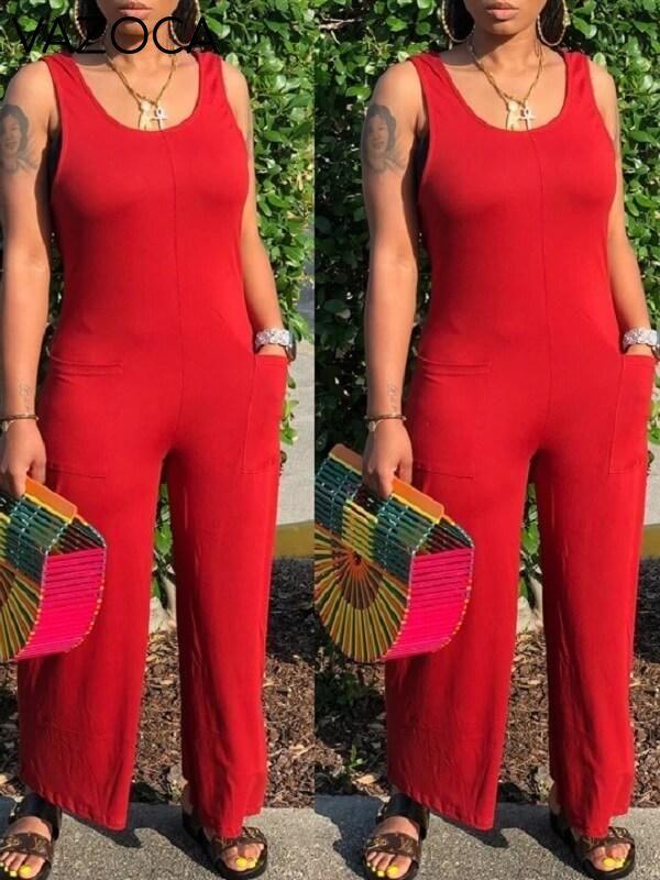 Solid Sleeveless Wide-Leg Jumpsuit --Clearance
