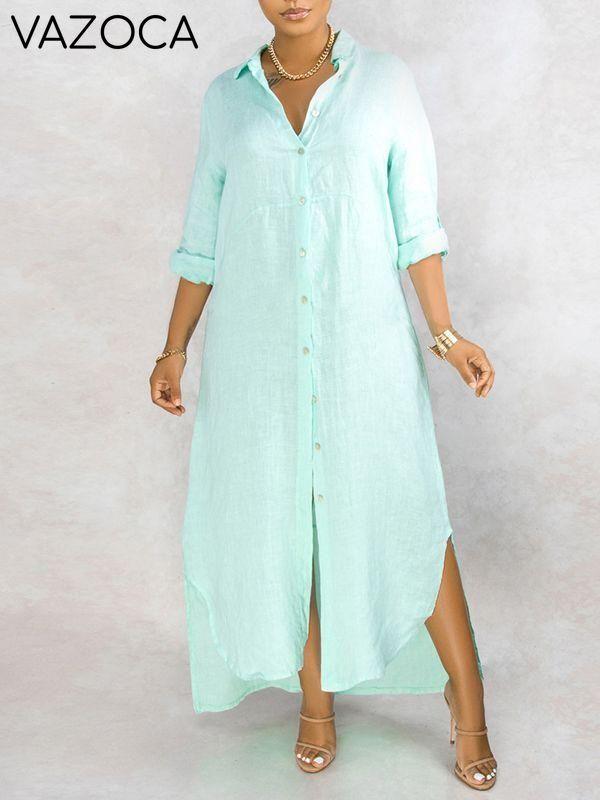 Solid Button-Down Shirt Dress