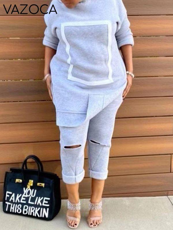 Side-Slit Sweatshirt & Ripped Pants Set