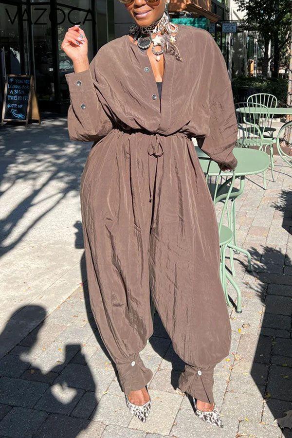 Casual Drawstring Cuffed Jumpsuit