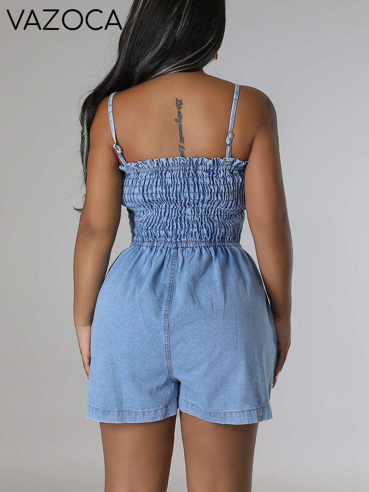 Ruched Denim Romper