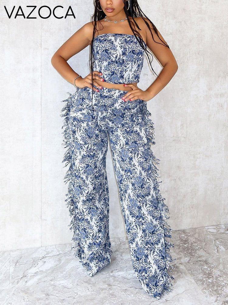Vintage Tube Top & Fringe Pants Set