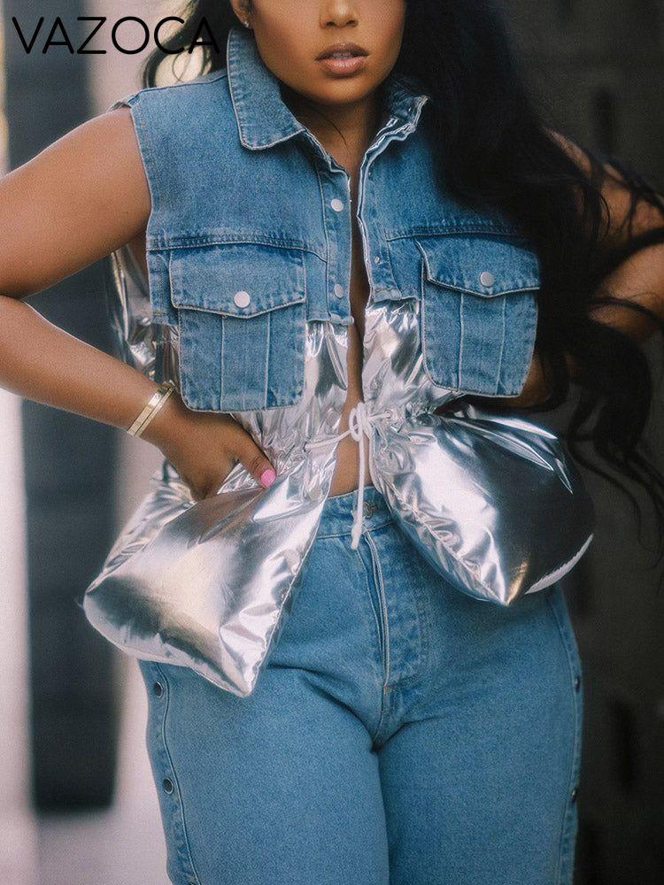 Denim Puff Vest Jacket