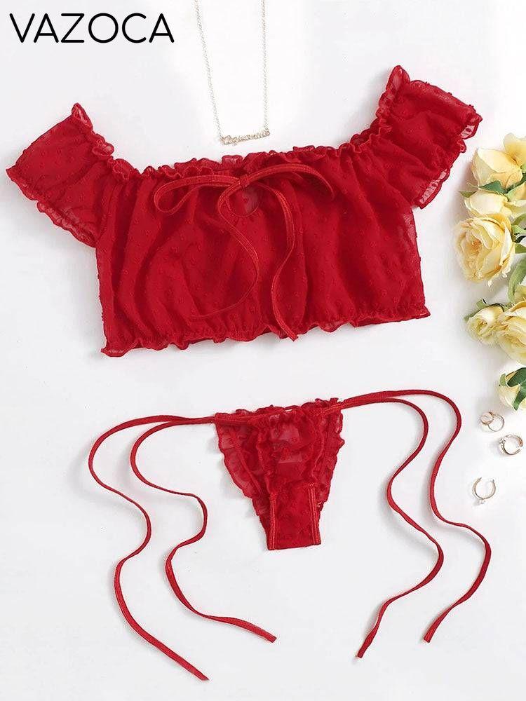 Lettuce Trim Dobby Mesh Tie Side Lingerie Set
