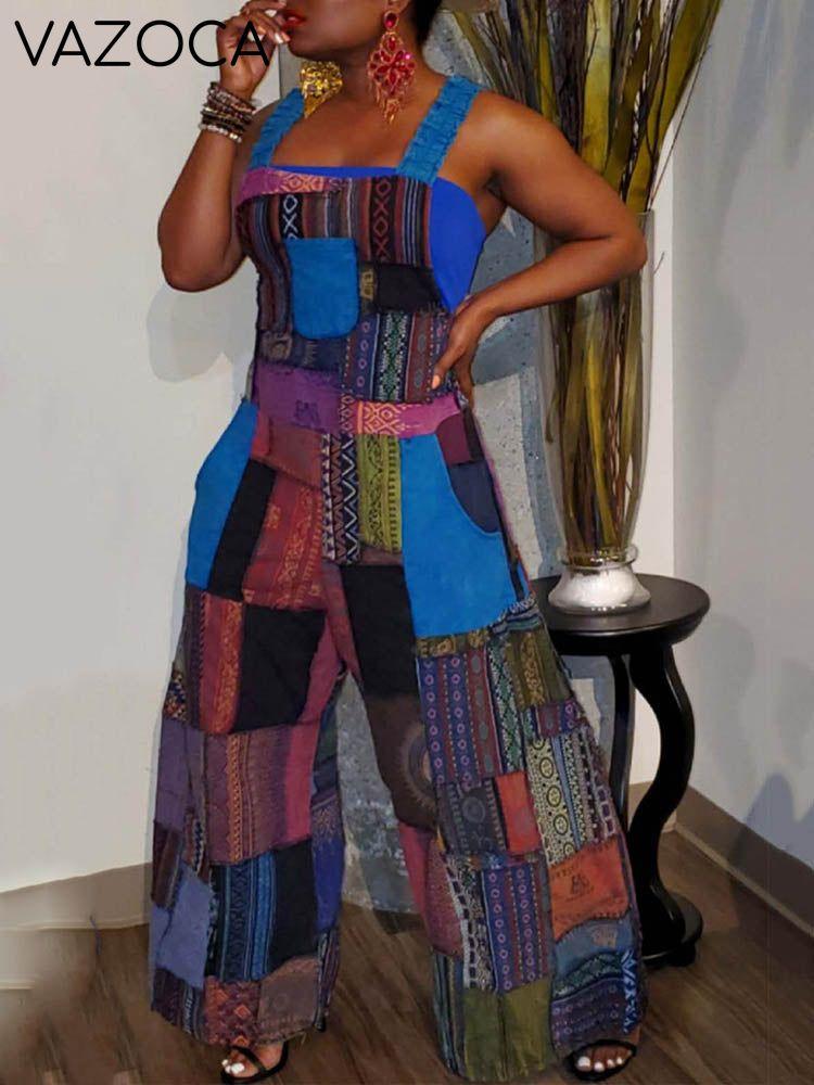 Casual Patchwork Loose Overalls