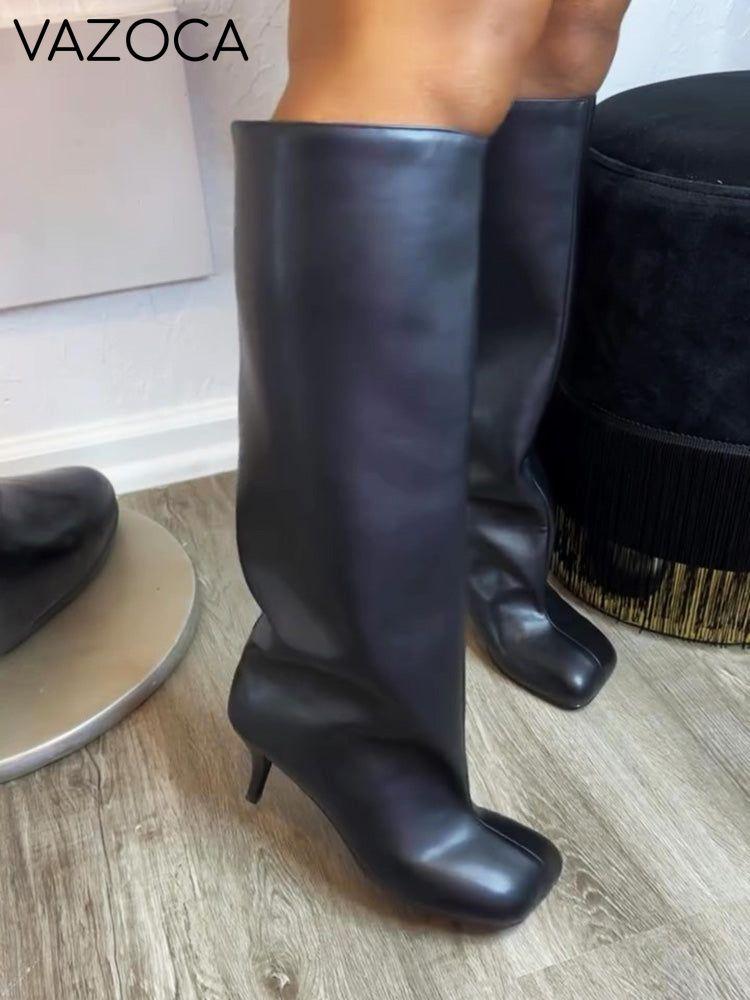Suede Wide Calf Square Toe Boots