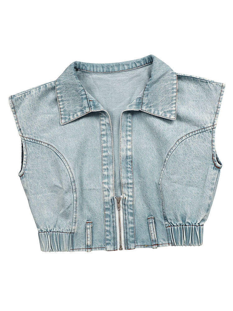 Denim Zip-Up Top & Wide Pants Set