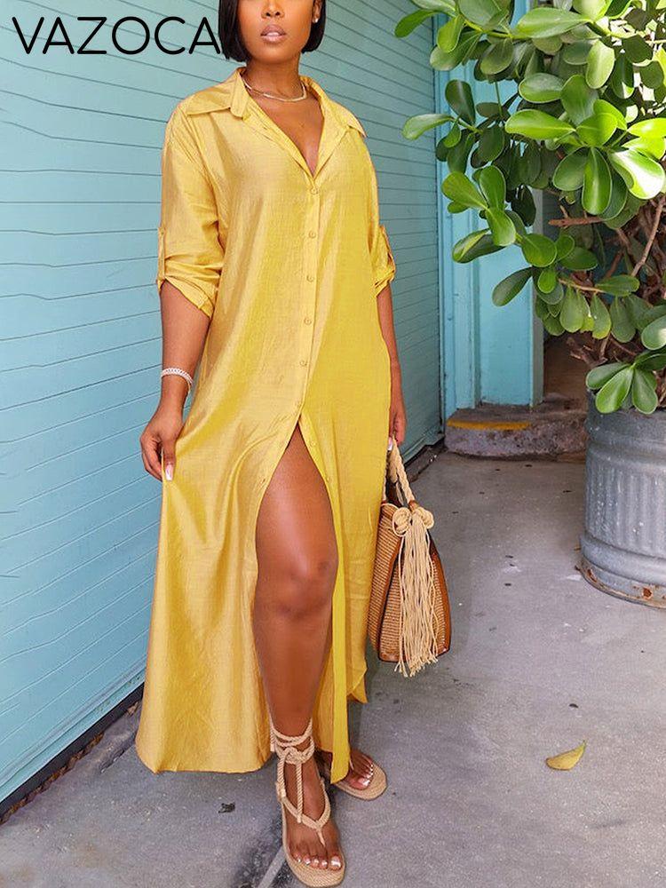 Satin Button Shirt Dress