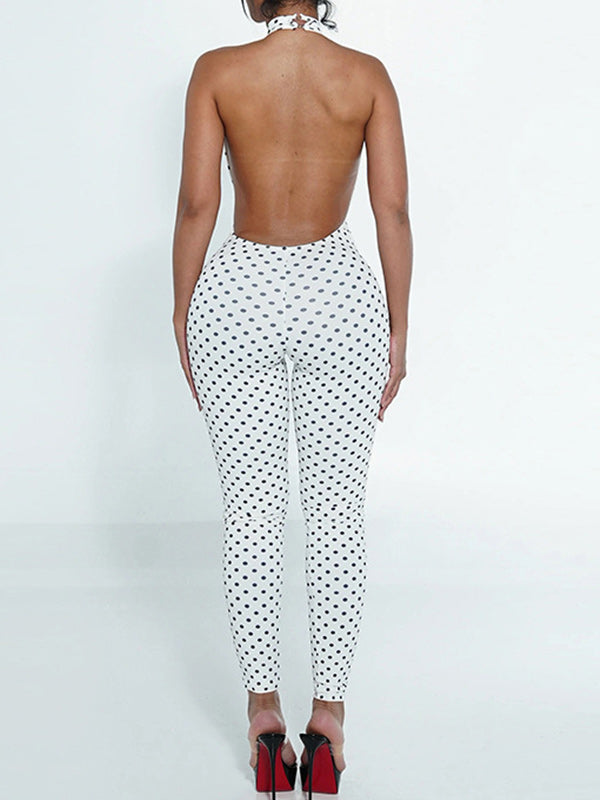 Dot Cutout Halter Jumpsuit