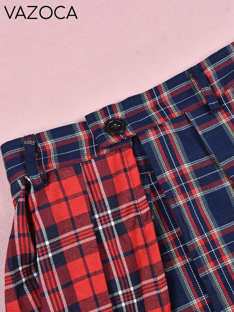 Slip Patchwork Plaid Skirt
