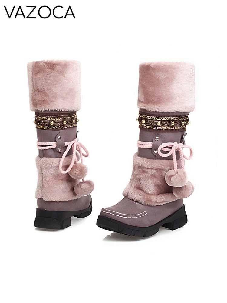 Suede Pom-Pom Snow Boots