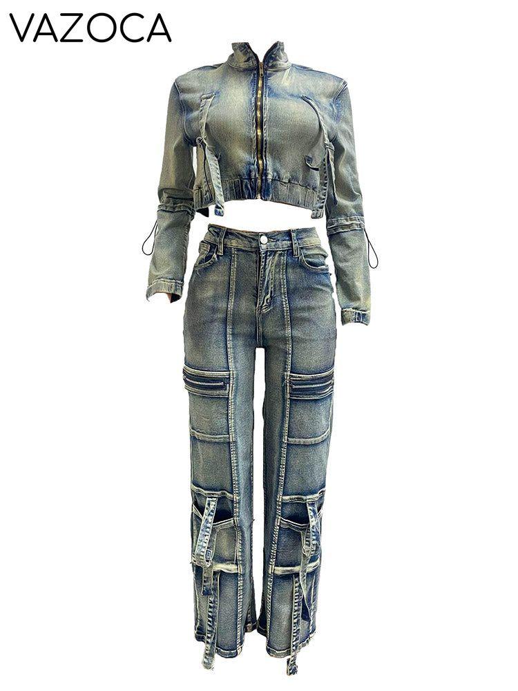 Vintage Washed Denim Cargo Set