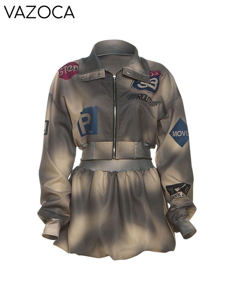 Printed Bomber Jacket & Skirt Set