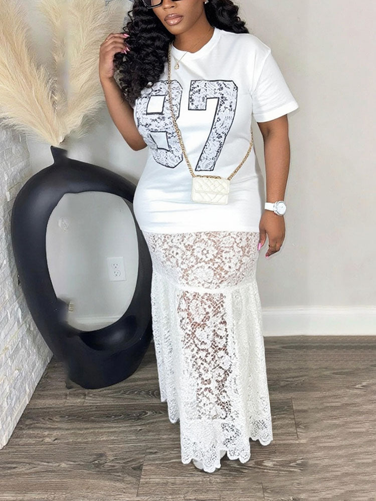 Graphic Lace T-Shirt Dress