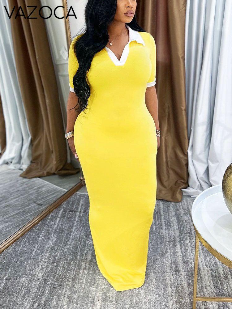 Contrast Polo Bodycon Maxi Dress