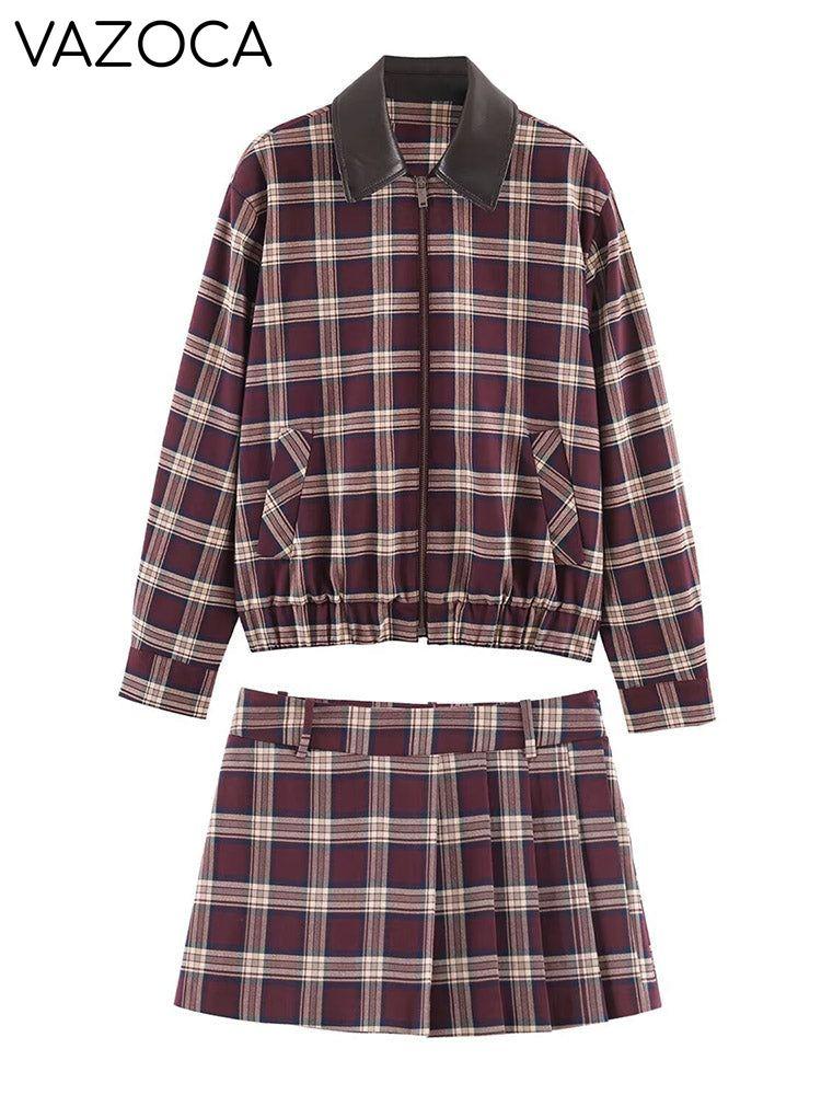 Leather-Trim Jacket & Pleated Skort Set