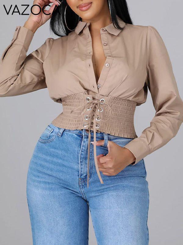 Smocked Lace-Up Shirt