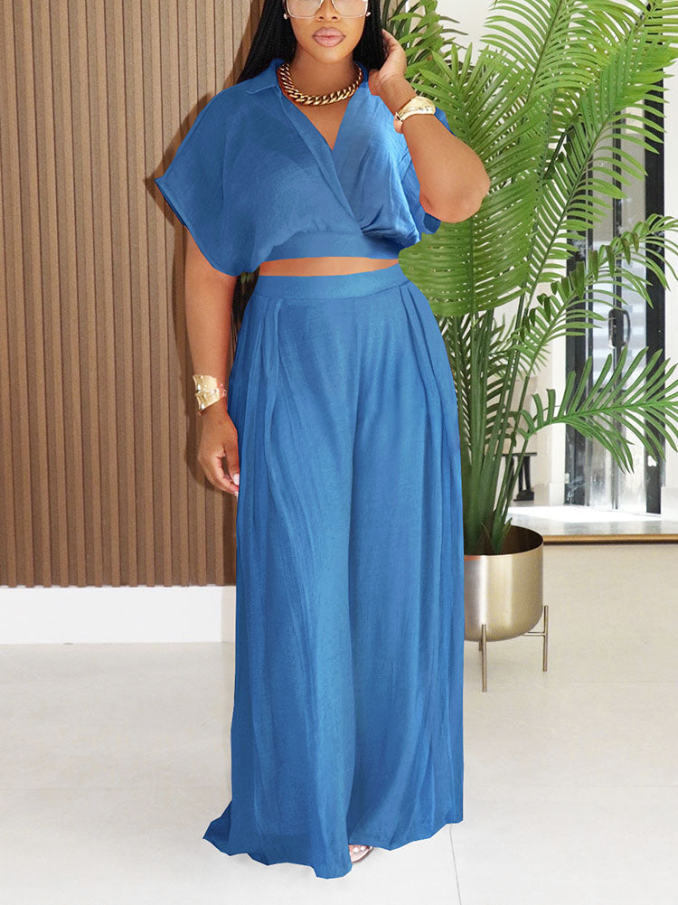 Breeze Cropped Top & Wide Pants Set