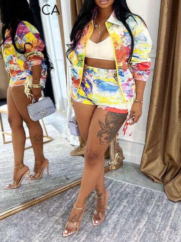 Morchique Printed Jacket & Shorts Set