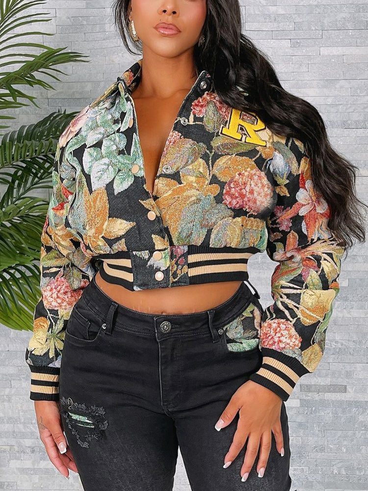 Floral Jacquard Varsity Jacket