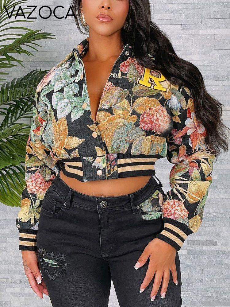 Floral Jacquard Varsity Jacket