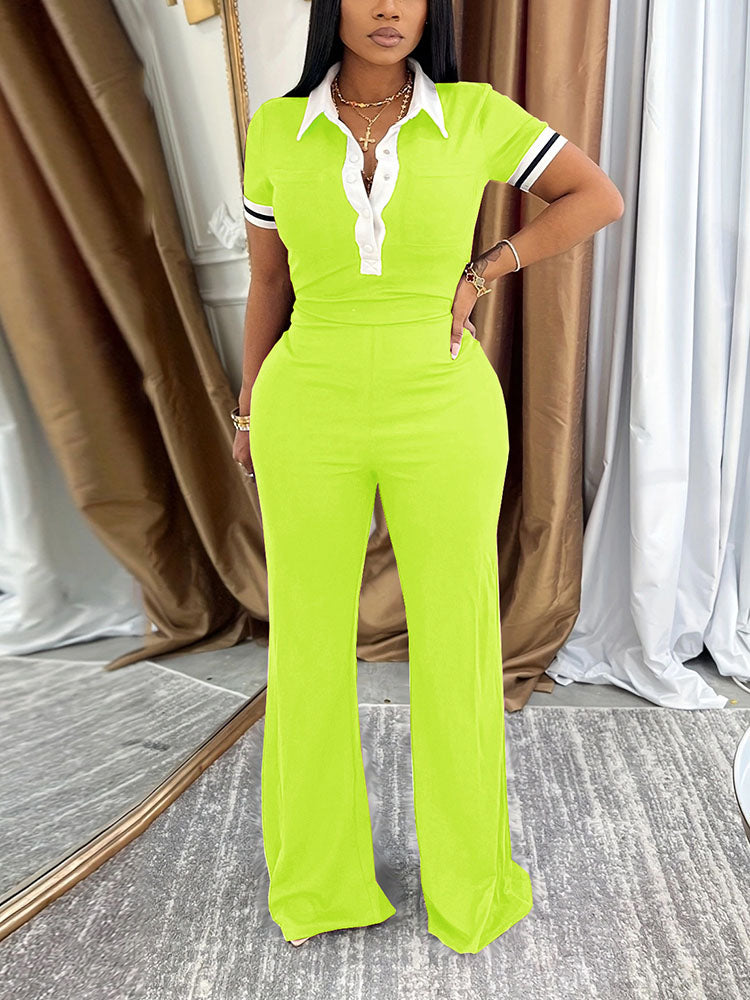 Classy Polo Crop Top & Wide Pants Set