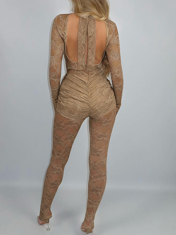 Solid Tied Lace Jumpsuit