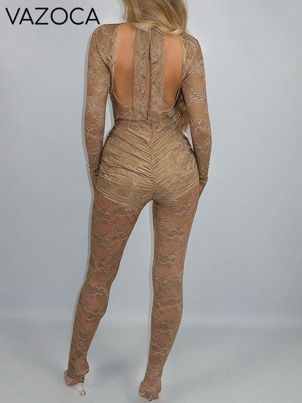 Solid Tied Lace Jumpsuit