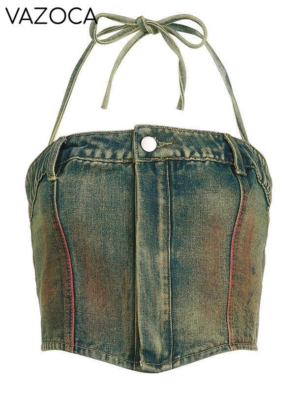 Denim Vintage Washed Cargo Skirt Set