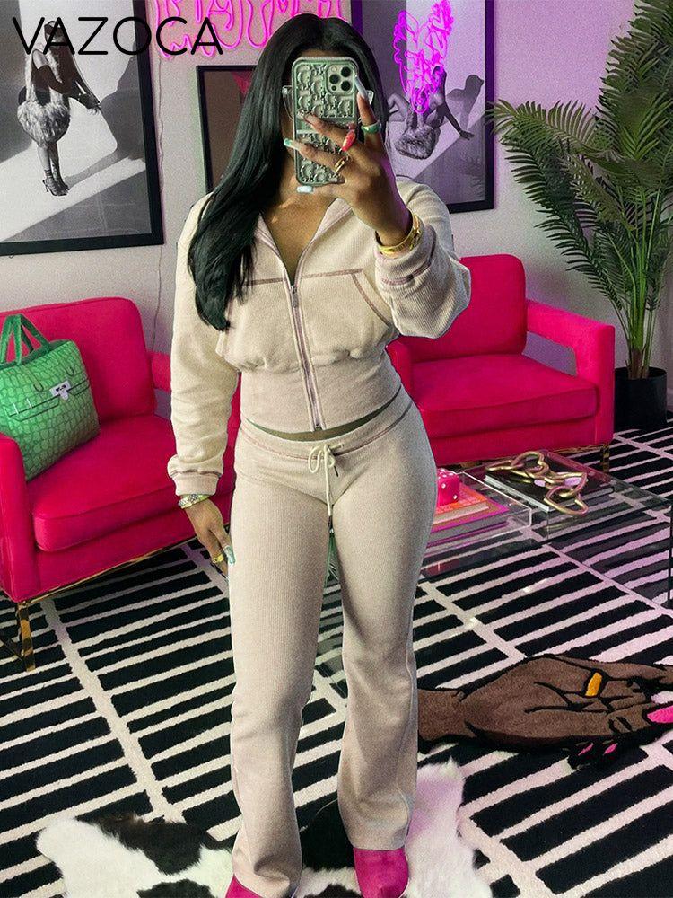 Waffle Jacket & Flare Pants Set