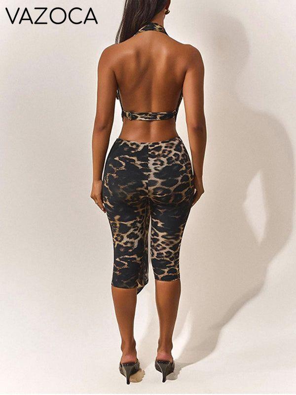 Leopard Halter Top & Capri Pants Set