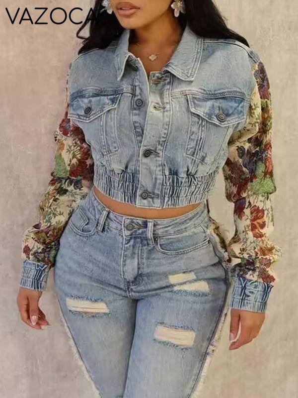 Morchique Printed Combo Denim Jacket