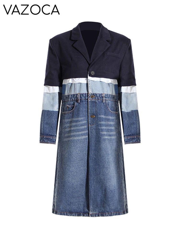 Denim Patchwork Trench Coat