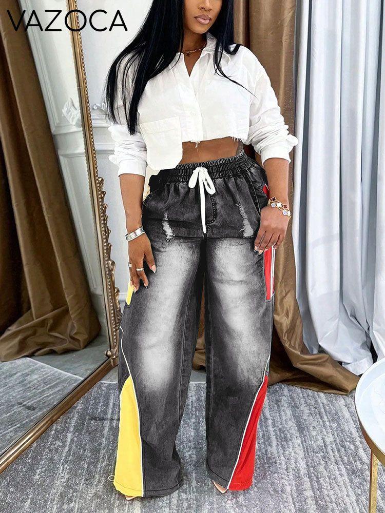 Colorblock Drawstring Jeans