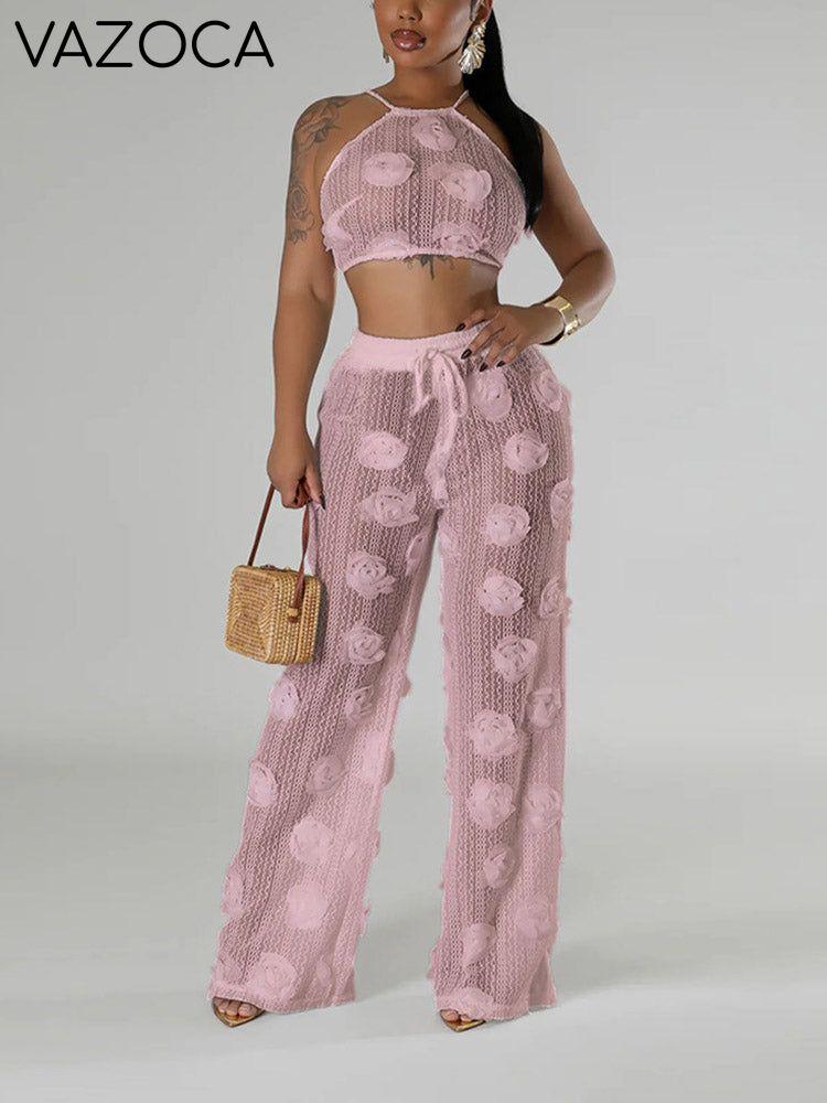 Floral Halter Top & Wide Pants Set