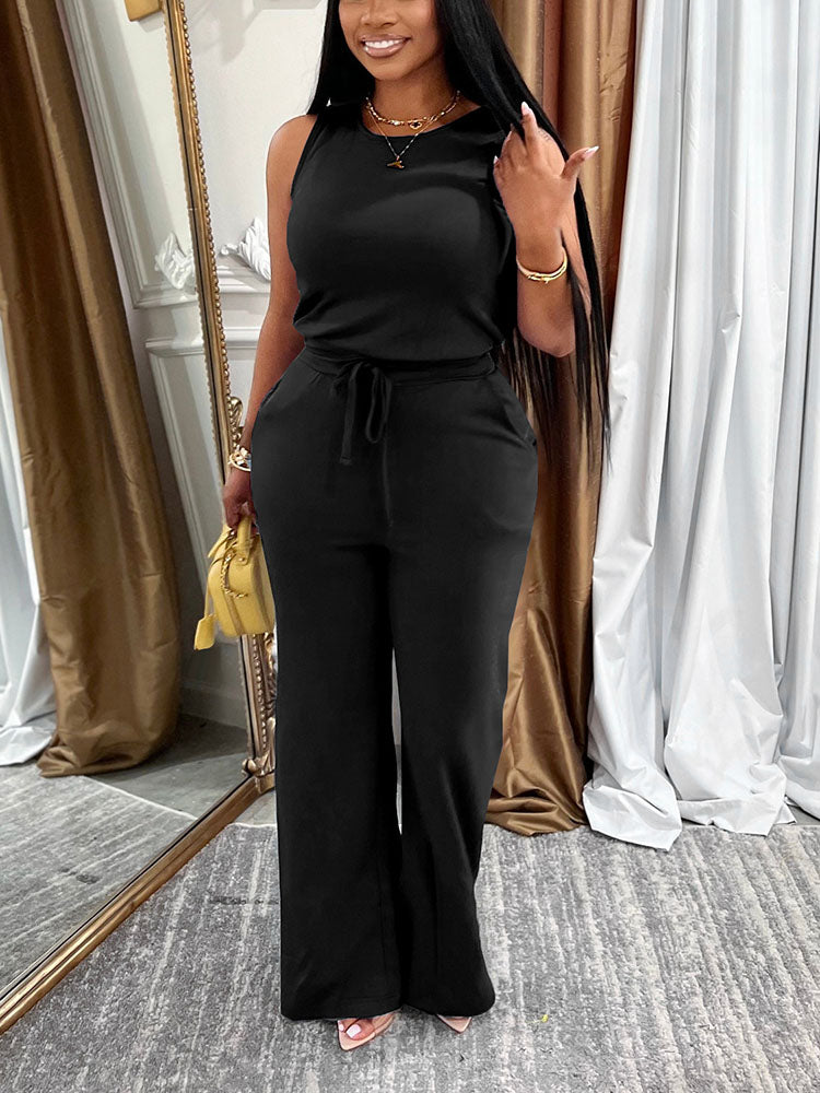 Leisure Sleeveless Wide-Leg Jumpsuit