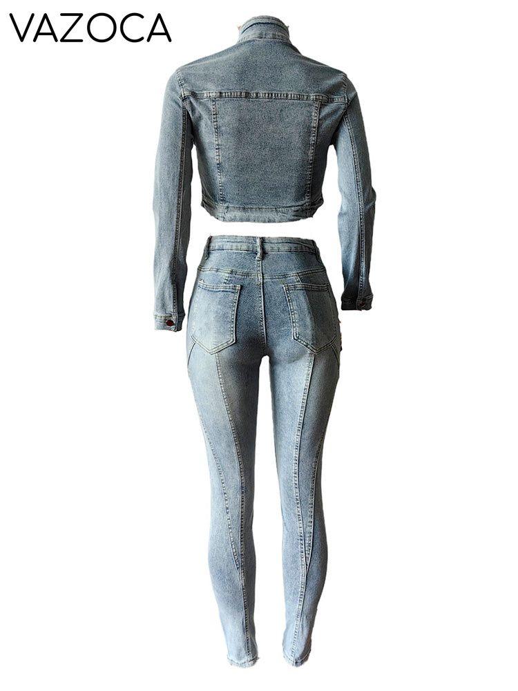 Denim Cropped Jacket & Skinny Jeans Set