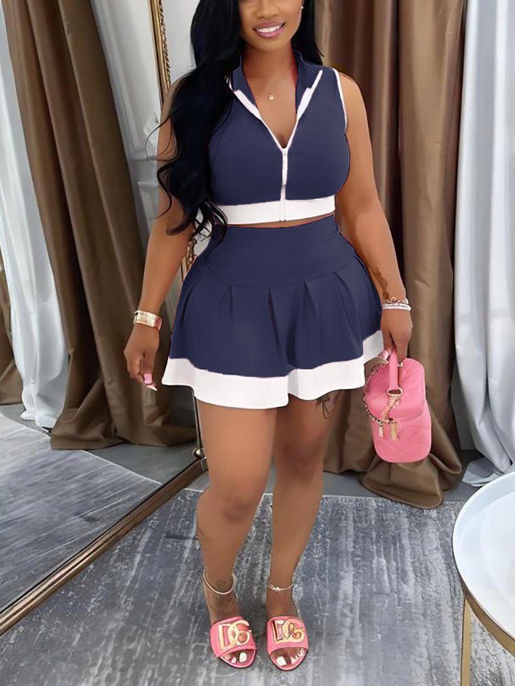 Sporty Ribbed Crop Top & Skirt Set